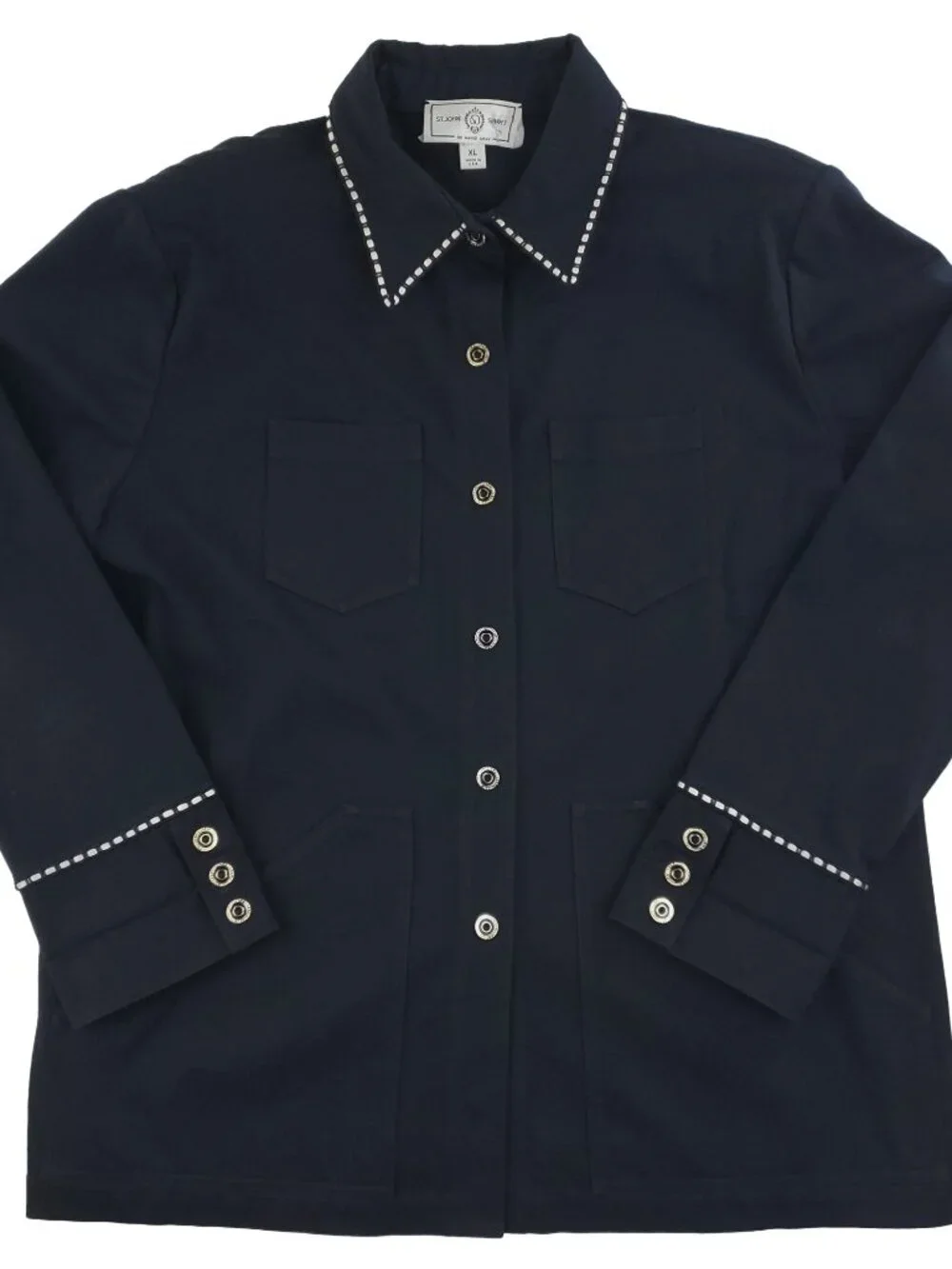 St. John Sport Marie Gray Vintage Chore Jacket Snap USA Shoulder Pads Women's XL